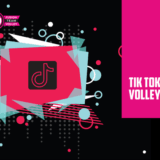 Icona di TikTok su uno sfondo astratto e geometrico, con il testo "Tik Tok e Volley"